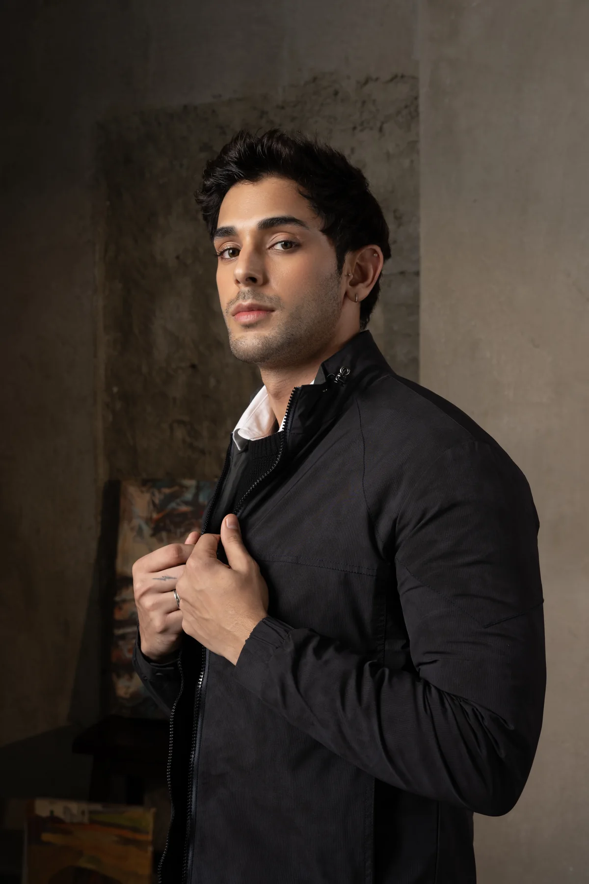 Close portrait in a black winter jacket